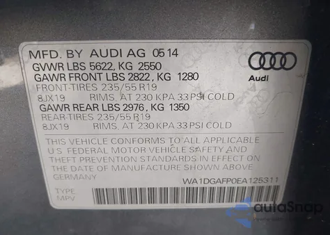 2014 Audi Q5 3.0T Premium Plus from USA, damaged, VIN WA1DGAFP0EA125311